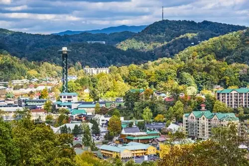 aerial view of downtown gatlinburg